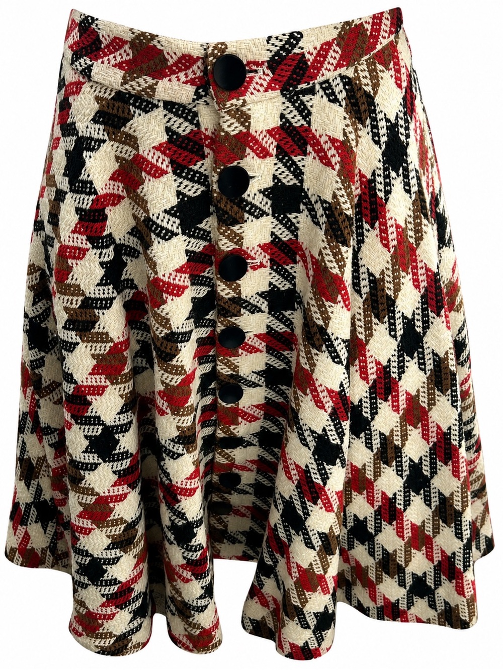NWOT Button-Front Tweed Flared Skirt in White, Red, Black & Brown